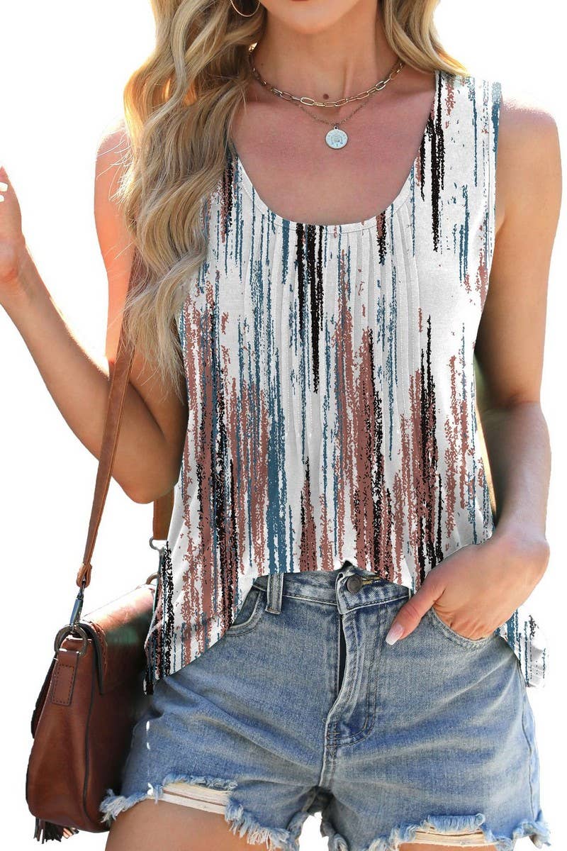 CWTTSL0309_SUMMER ROUND NECK TIE-DYE SLEEVELESS T-SHIRT