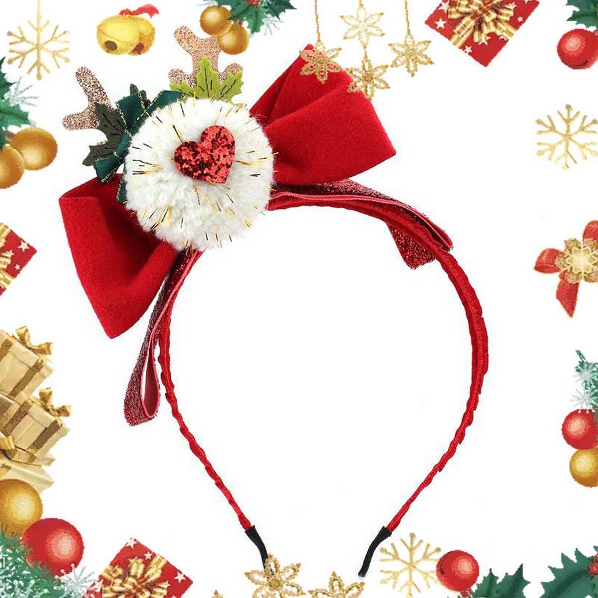 Fuzzy Red Bow Christmas Headband for Women