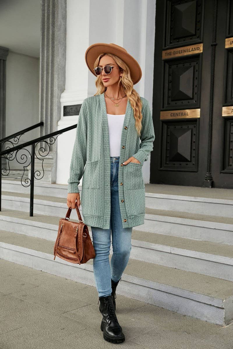 CWOCAL2260_AUTUMN AND WINTER SOLID COLOR LOOSE CARDIGAN