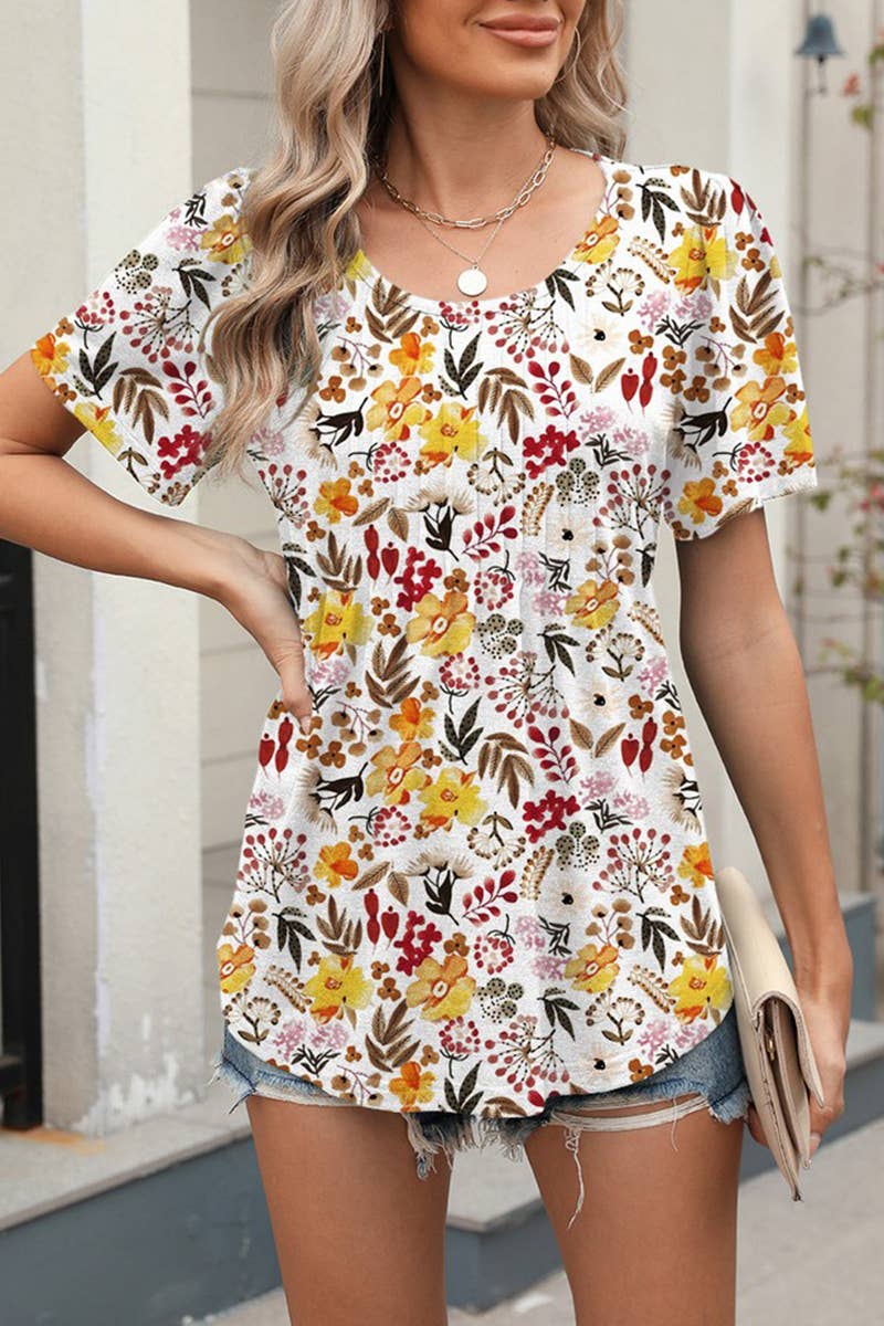 CWTTS1338_SUMMER ROUND NECK LOOSE PRINTED T-SHIRT