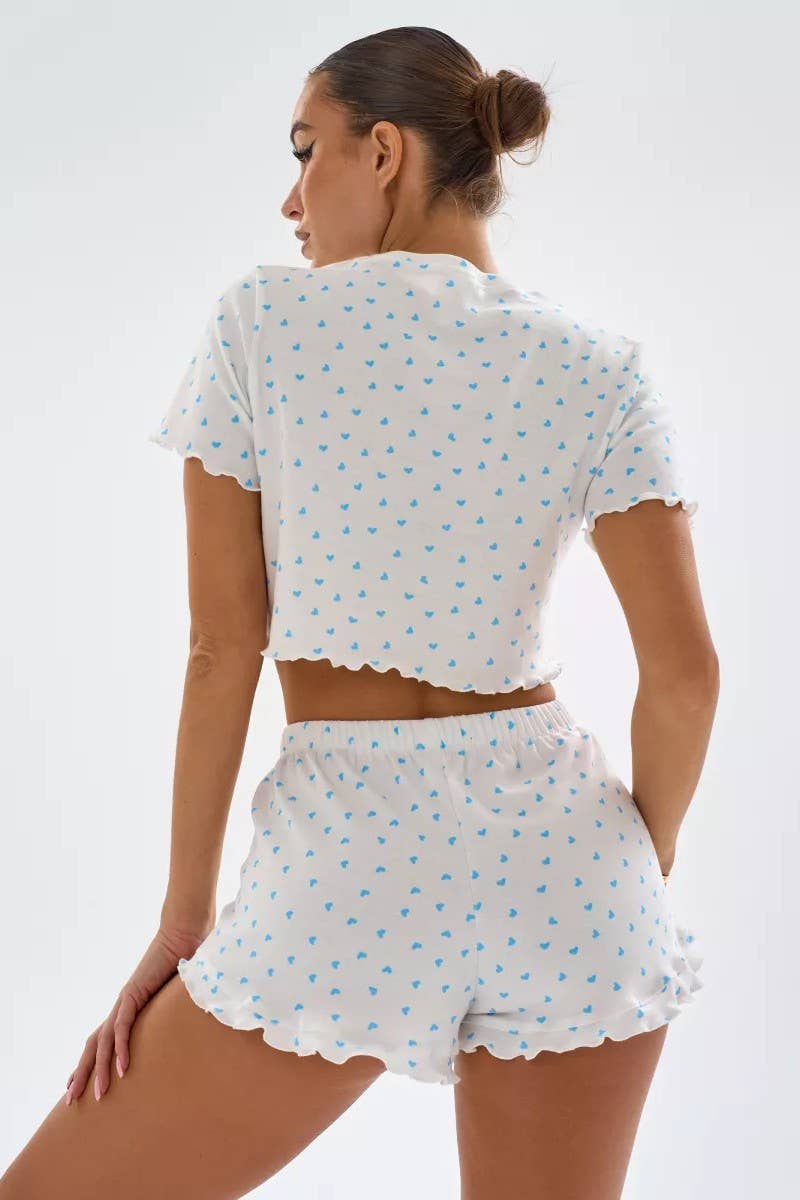 CWSPJ00482_HEART PRINT SHORT SLEEVE AND SHORTS PAJAMA SET