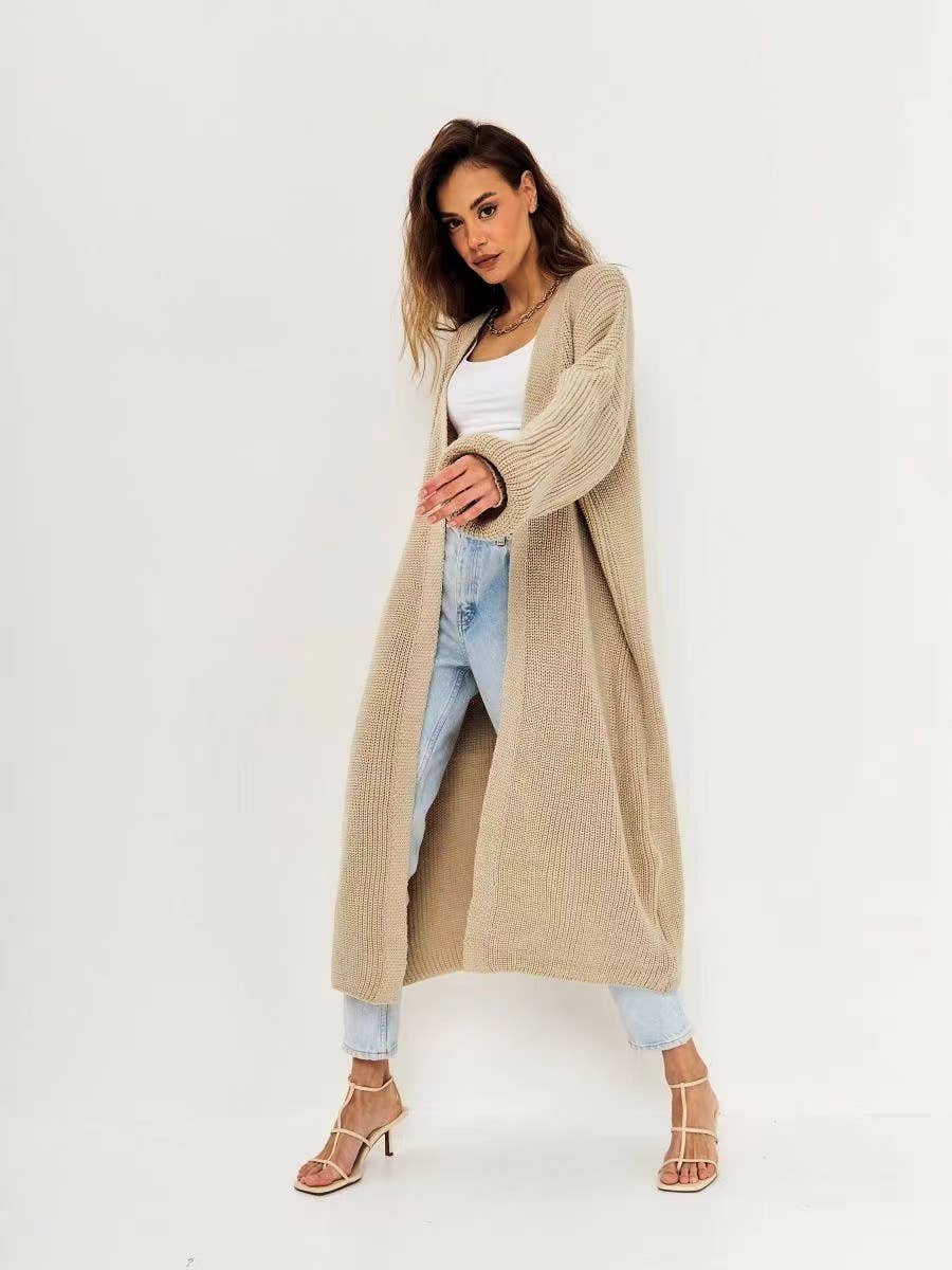 CASUAL LOOSE LONG SOLID COLOR UNBUTTONED CARDIGAN