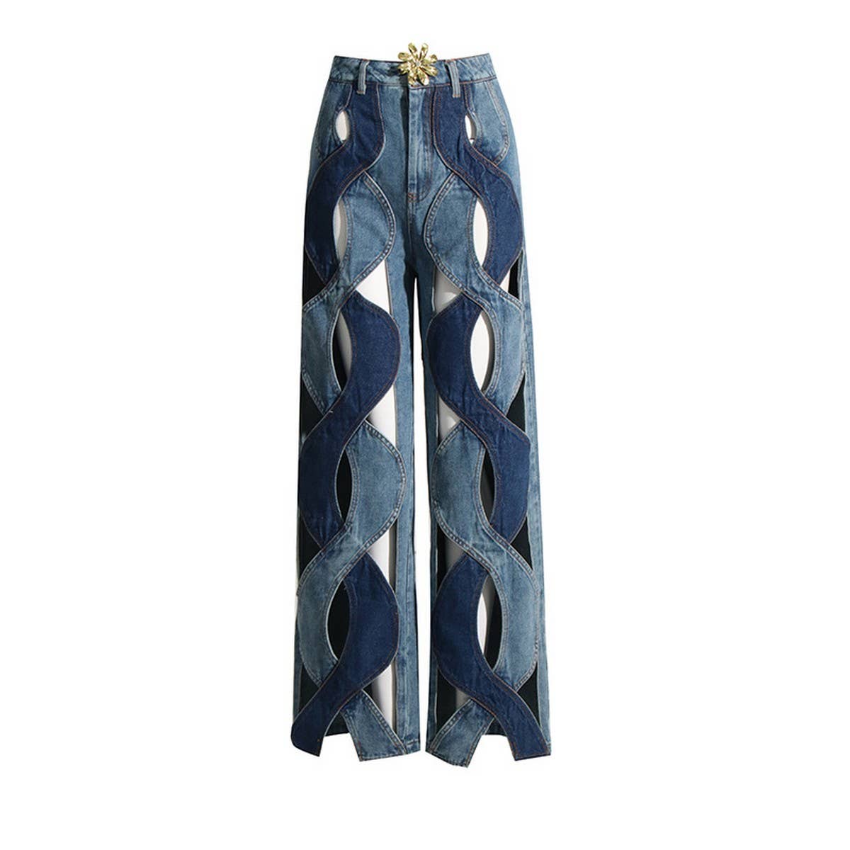 SPLICED CONTRASTING HOLLOW OUT JEANS_CWJP0189
