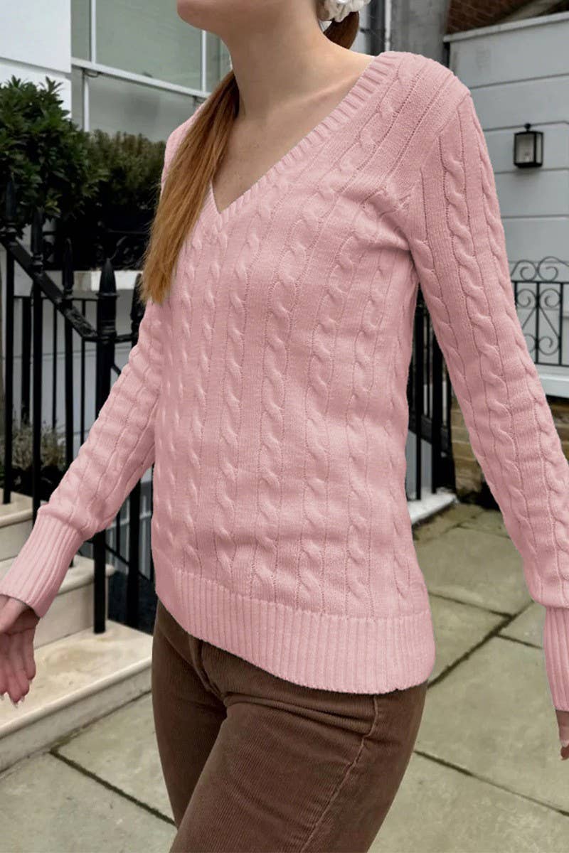 CWOSWL07507_V-NECK CASUAL SIMPLE LONG-SLEEVED KNITTED TOP