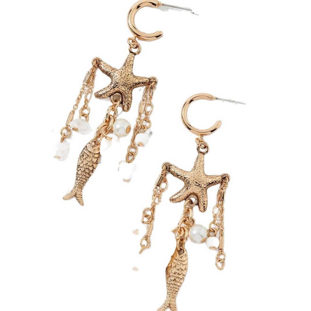 Ocean Series Starfish Conch Pearl Earrings_CWAJE5121