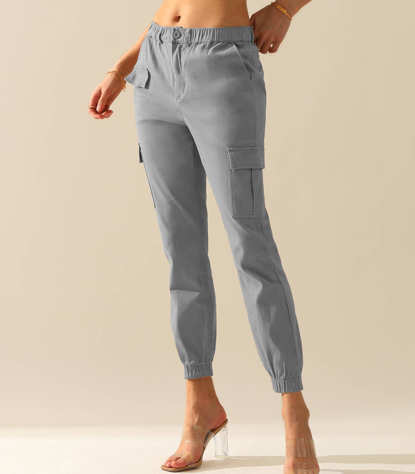 CWBLP400_Elastic Waist Cargo Pants Cotton Cargo Work Pants