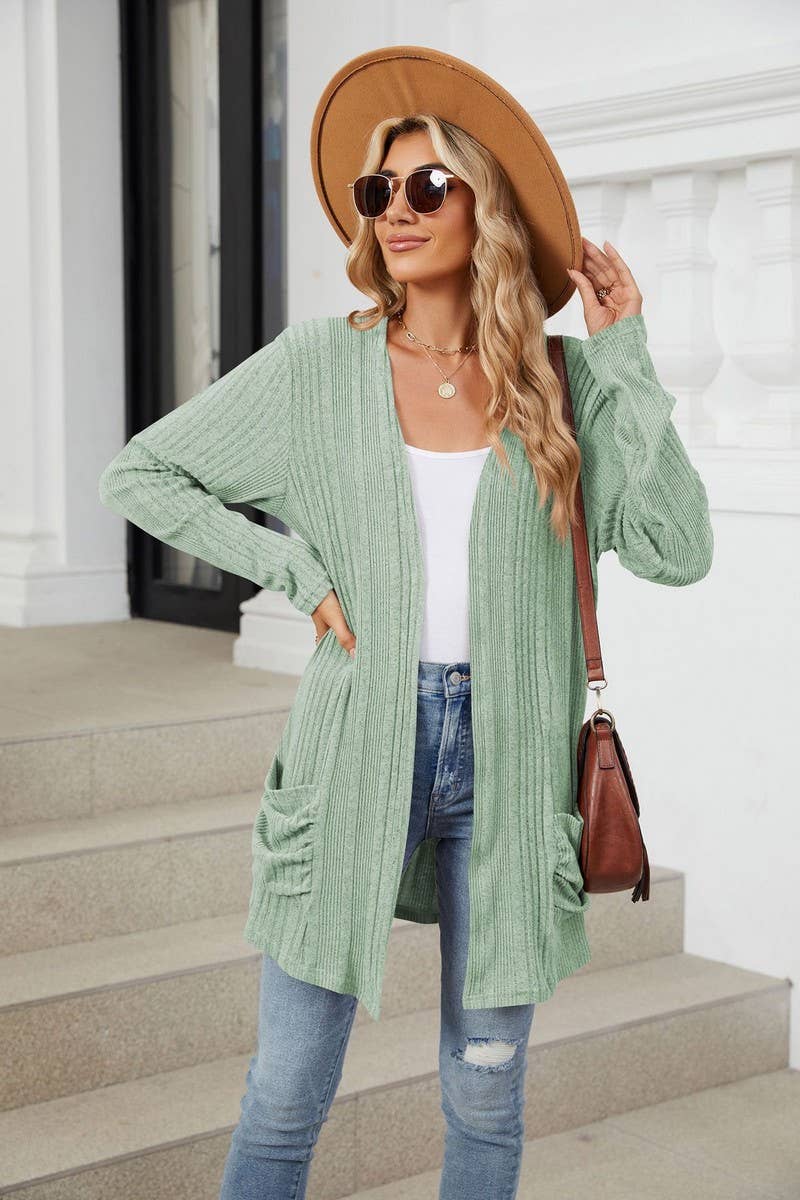 CWOCAL1923_BRUSHED POCKET LONG SLEEVE CARDIGAN COAT