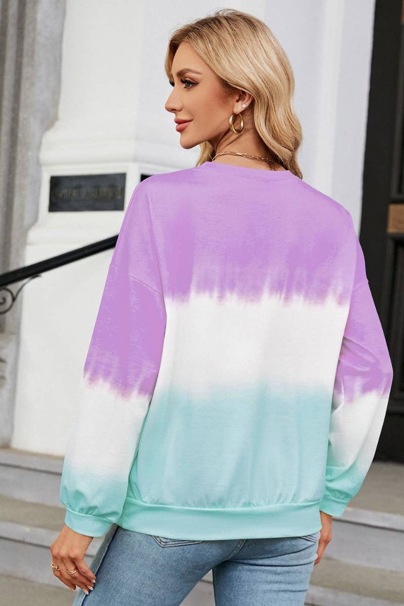 CWTBLL2829_CREW-NECK COLOR GRADIENT LONG-SLEEVED HOODIE