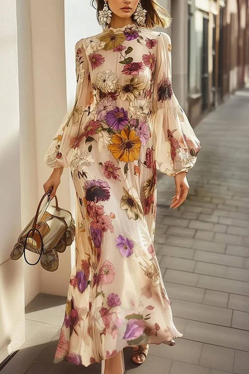 CWDMD01223_RUFFLED TIE FLORAL CHIFFON MAXI DRESS