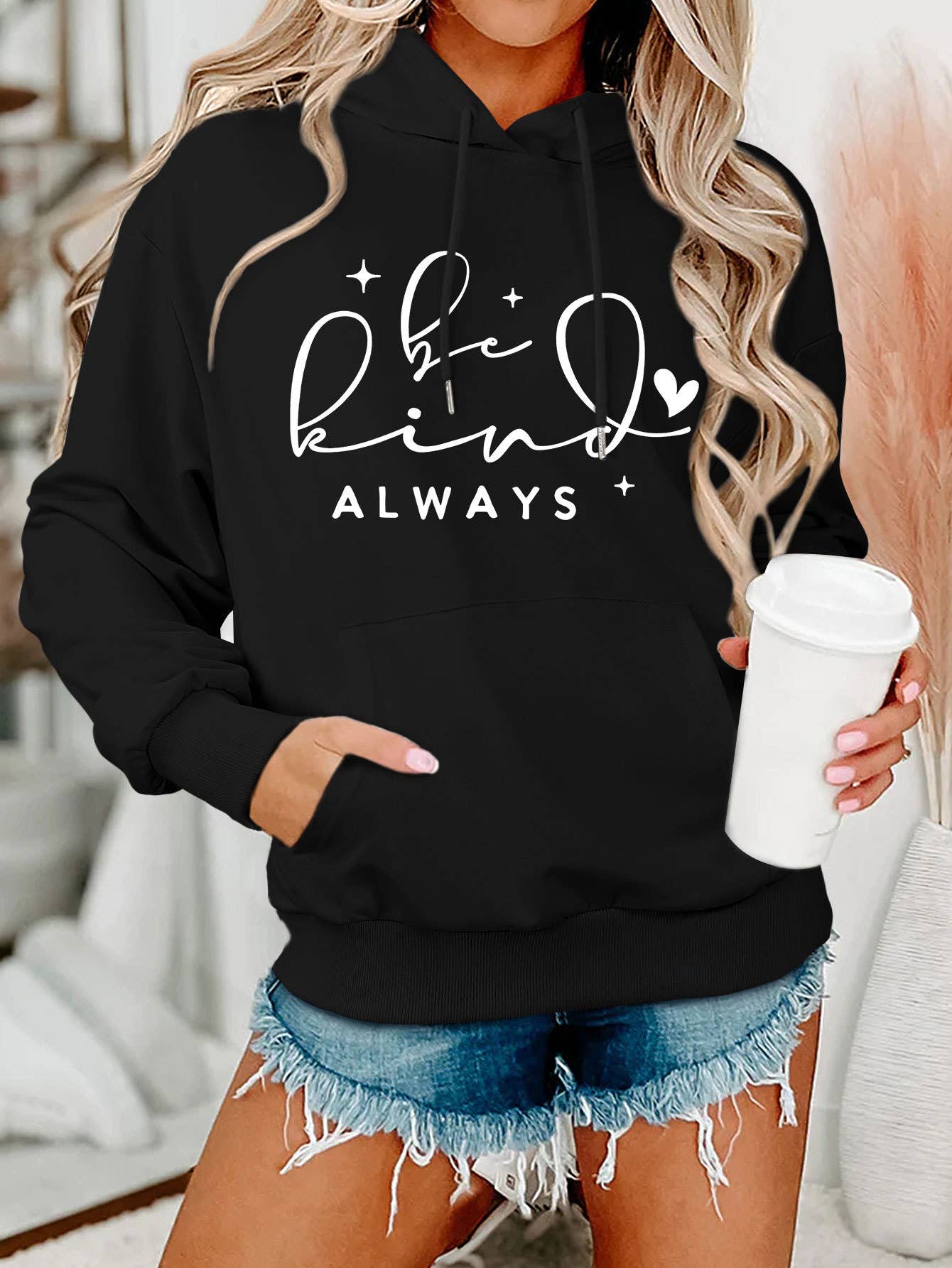 be kind always style Loose hooded sweatshirt