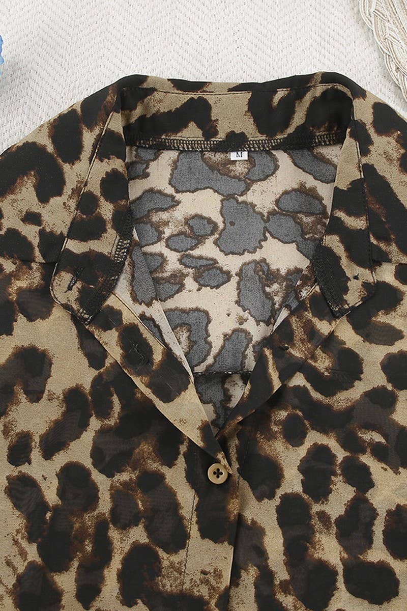 CWSPJ0073_LEOPARD PRINT LONG SLEEVE SHIRT SHORTS PAJAMAS SET