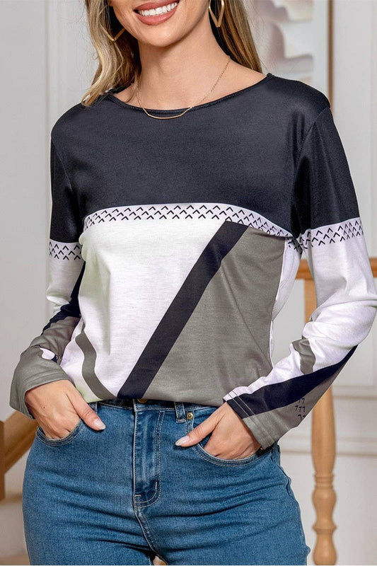 CWTBLL01155_GEOMETRIC COLOR-BLOCK LONG-SLEEVED T-SHIRT