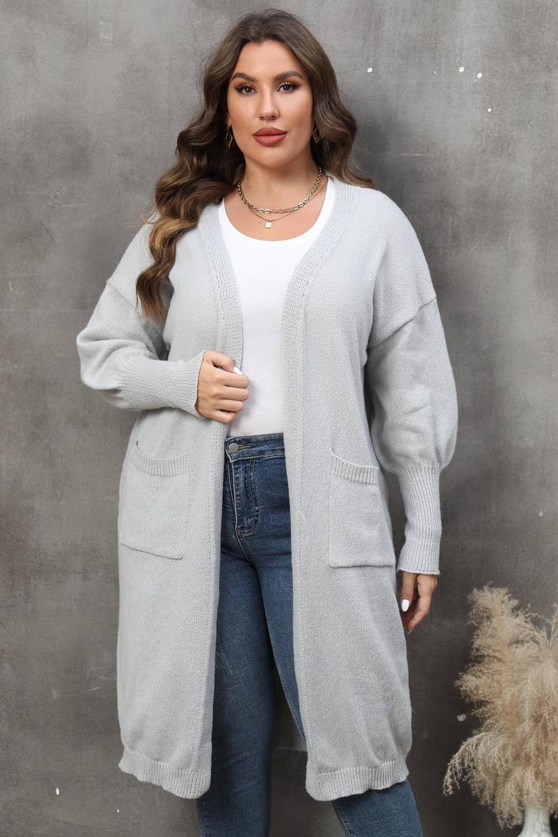 CWOSWL07381_PLUS SIZE WOMEN LONG KNIT CARDIGAN SWEATER