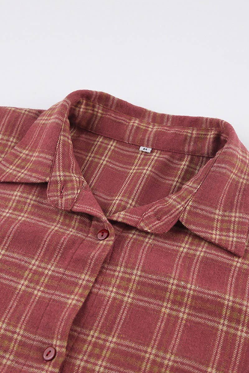 CWTSTL2598_RETRO RED PLAID LOOSE LONG-SLEEVED SHIRT