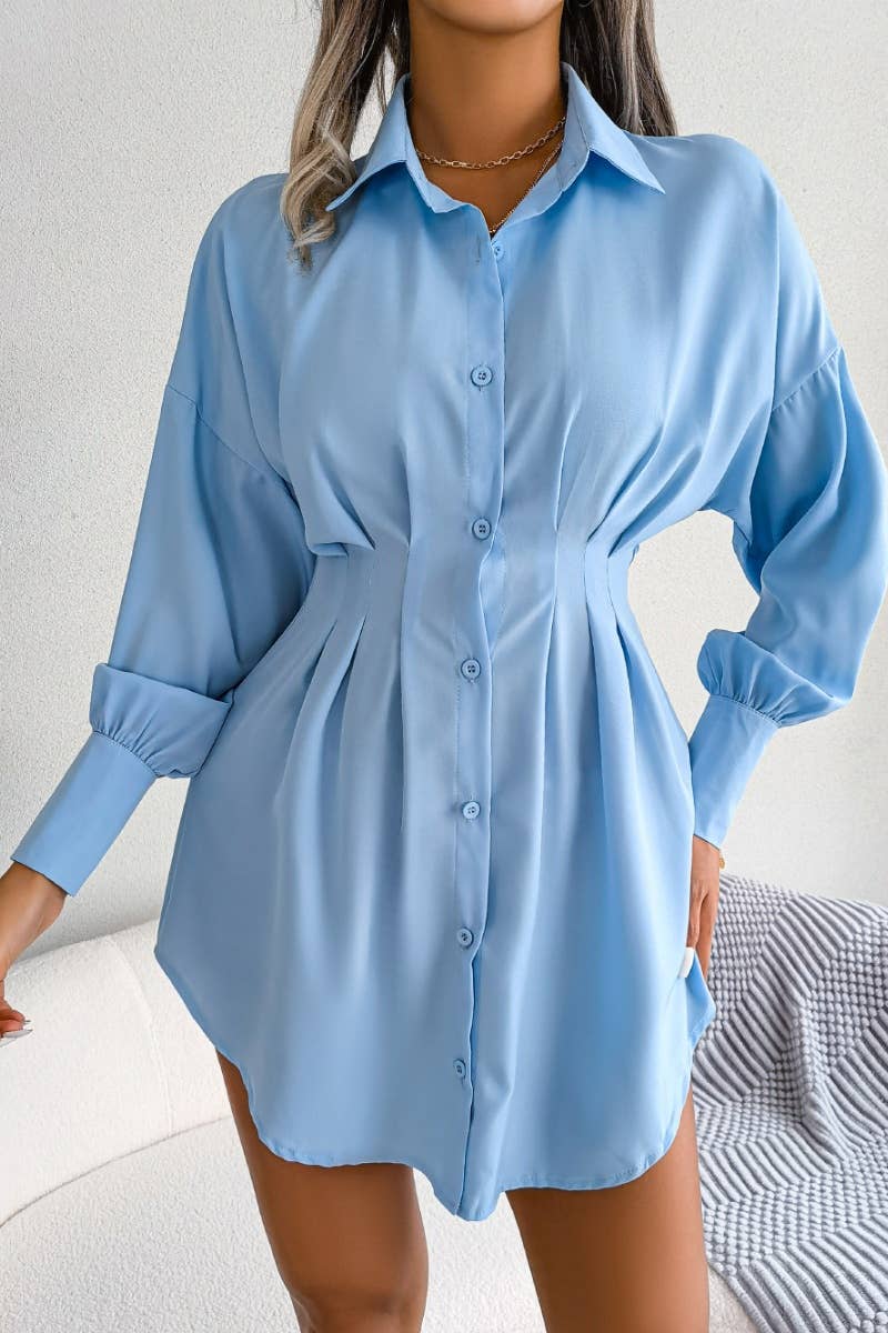 CWTSTL1200_LANTERN SLEEVE WAIST ASYMMETRIC SHIRT DRESS