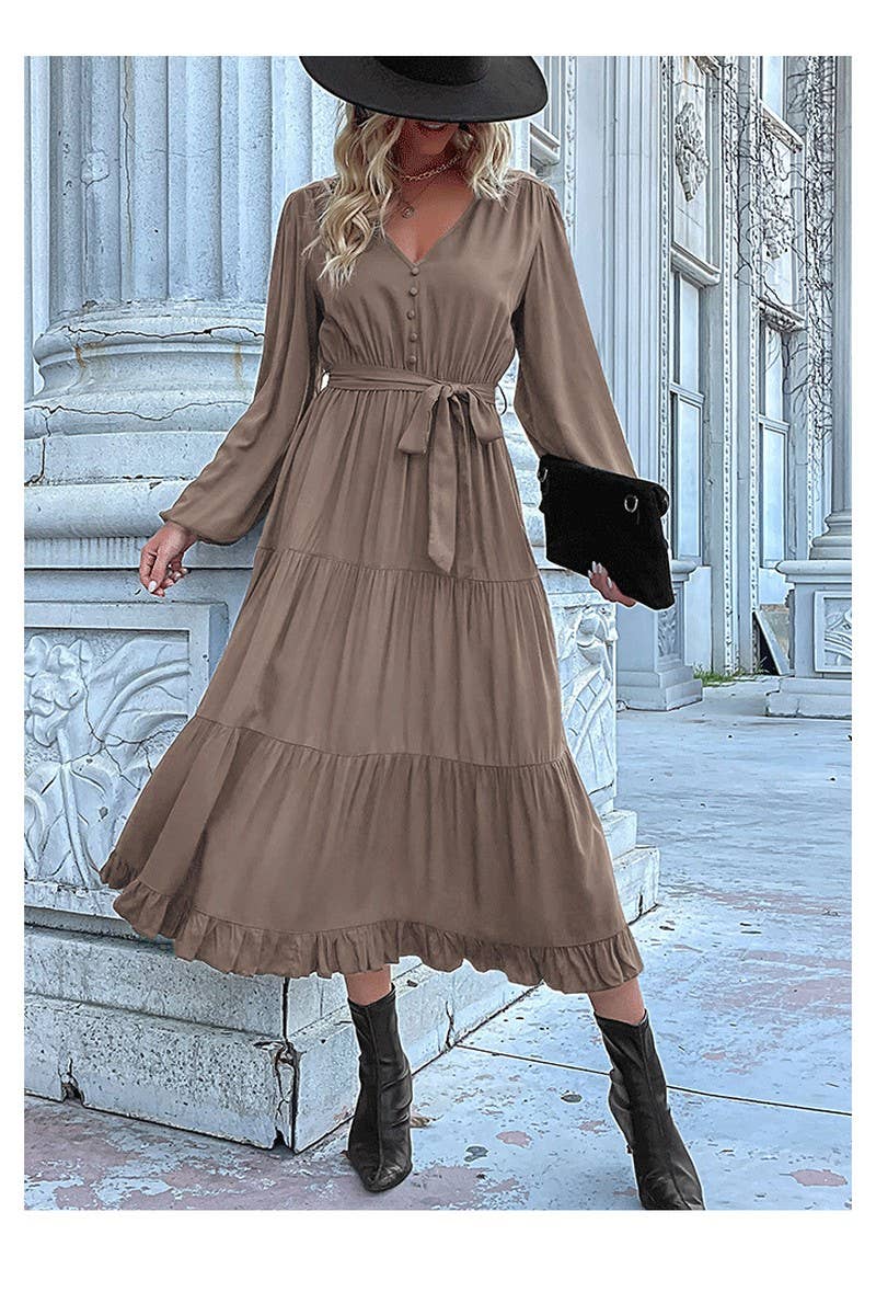 CWDMD01042_CASUAL WORK TIE WAIST LONG SLEEVE DRESS