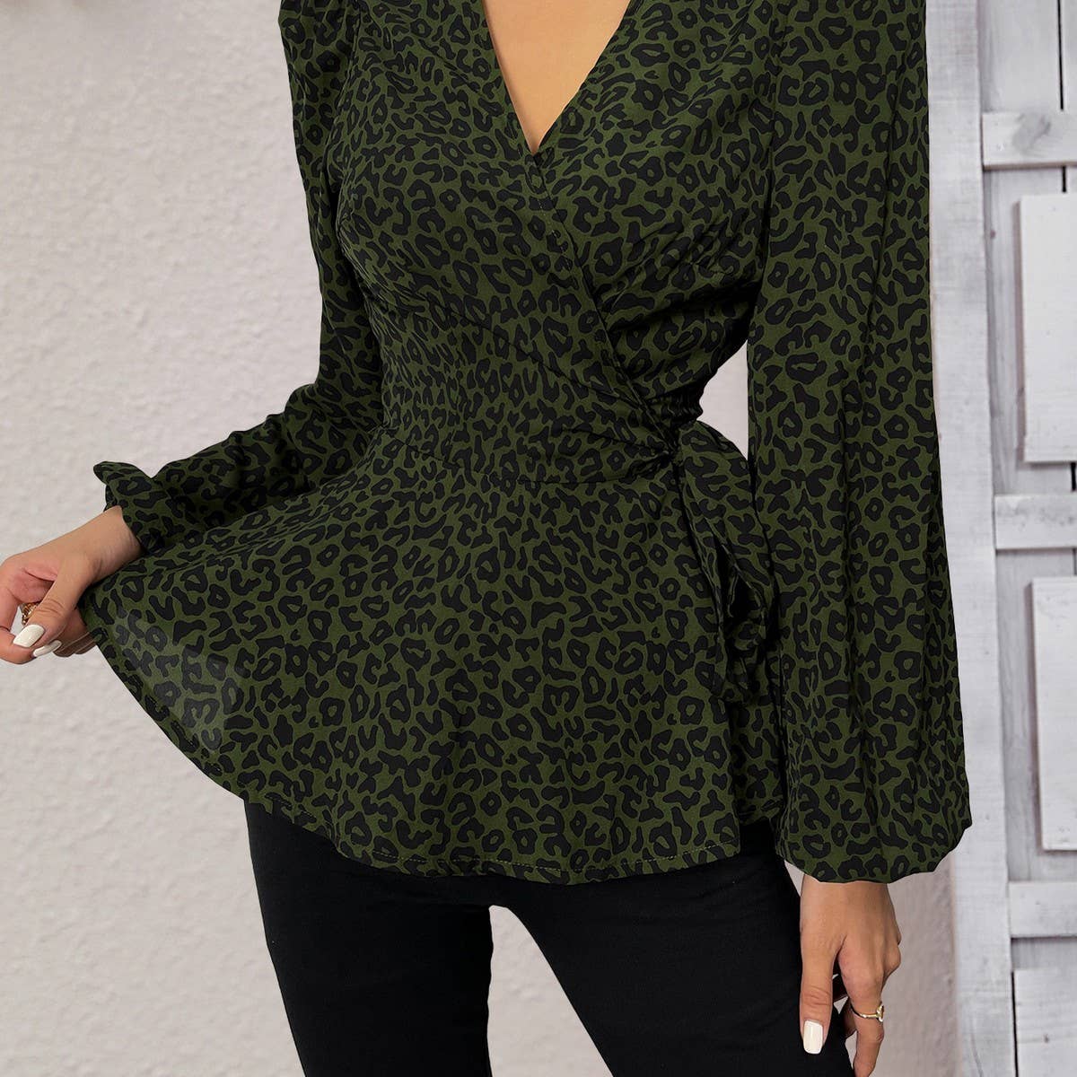 Deep V waist Slimming shirt French vintage top