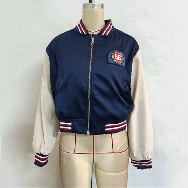 COLOR CONTRAST PATCHWORK PRINT BASEBALL JACKET