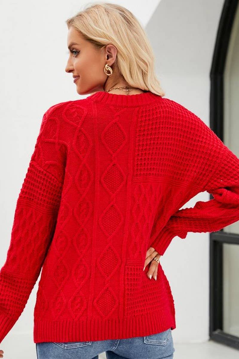 CWOSWL2703_CABLE-KNOT CASUAL SOLID COLOR CREW NECK SWEATER