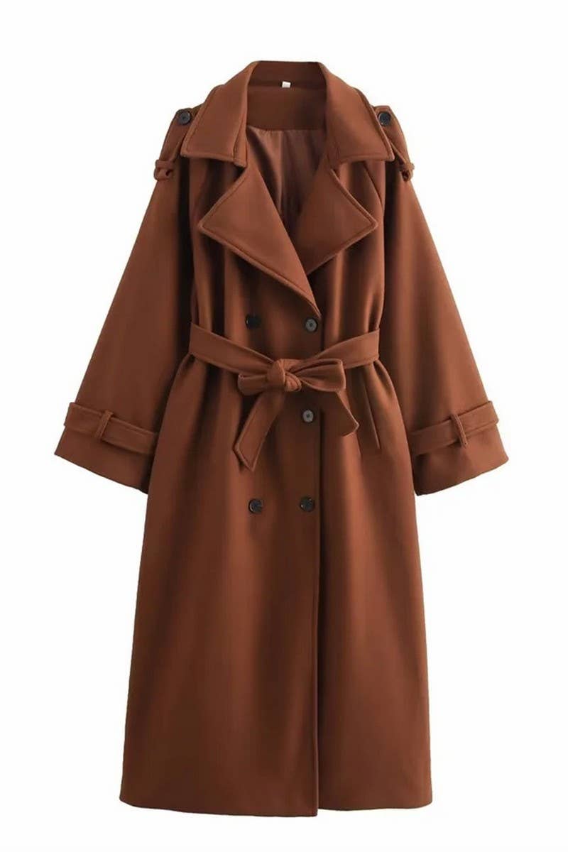 CWOCO1093_SOLID COLOR DOUBLE-BREASTED LAPEL COAT