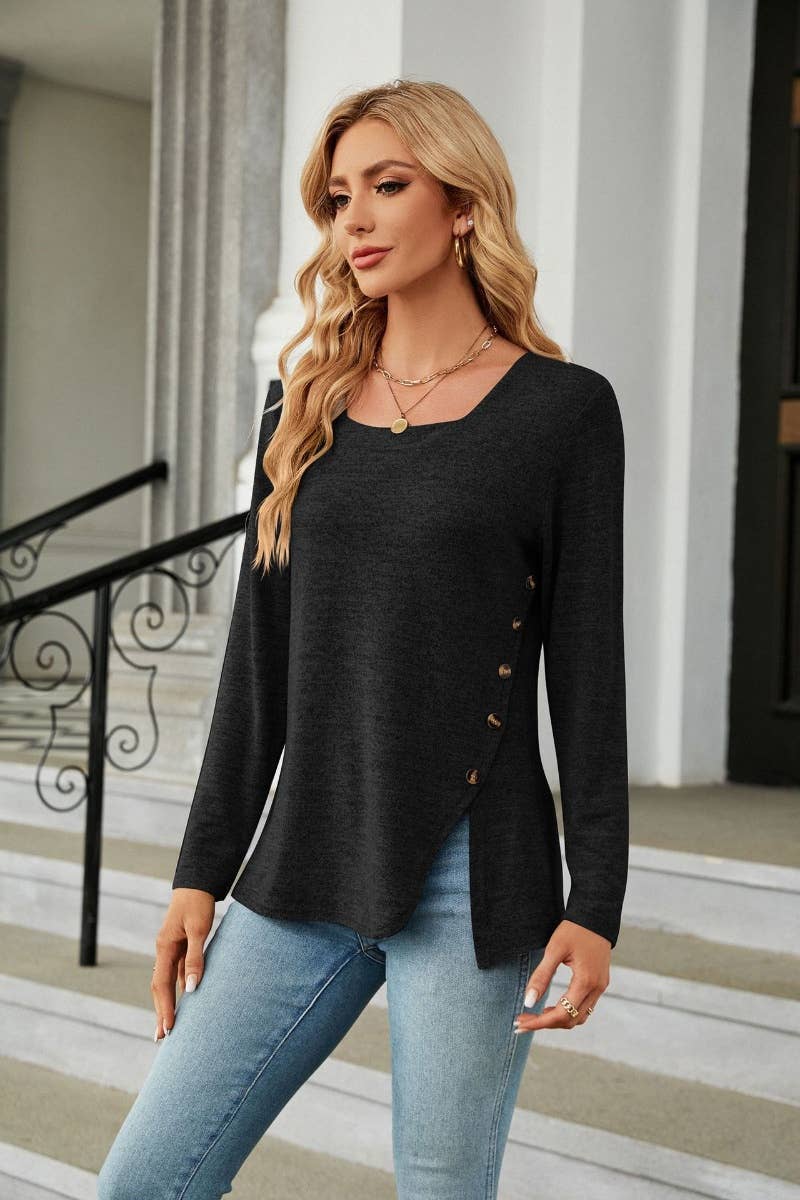 CWOSWL6536_WINTER SQUARE NECK LONG SLEEVE SPLIT TOP
