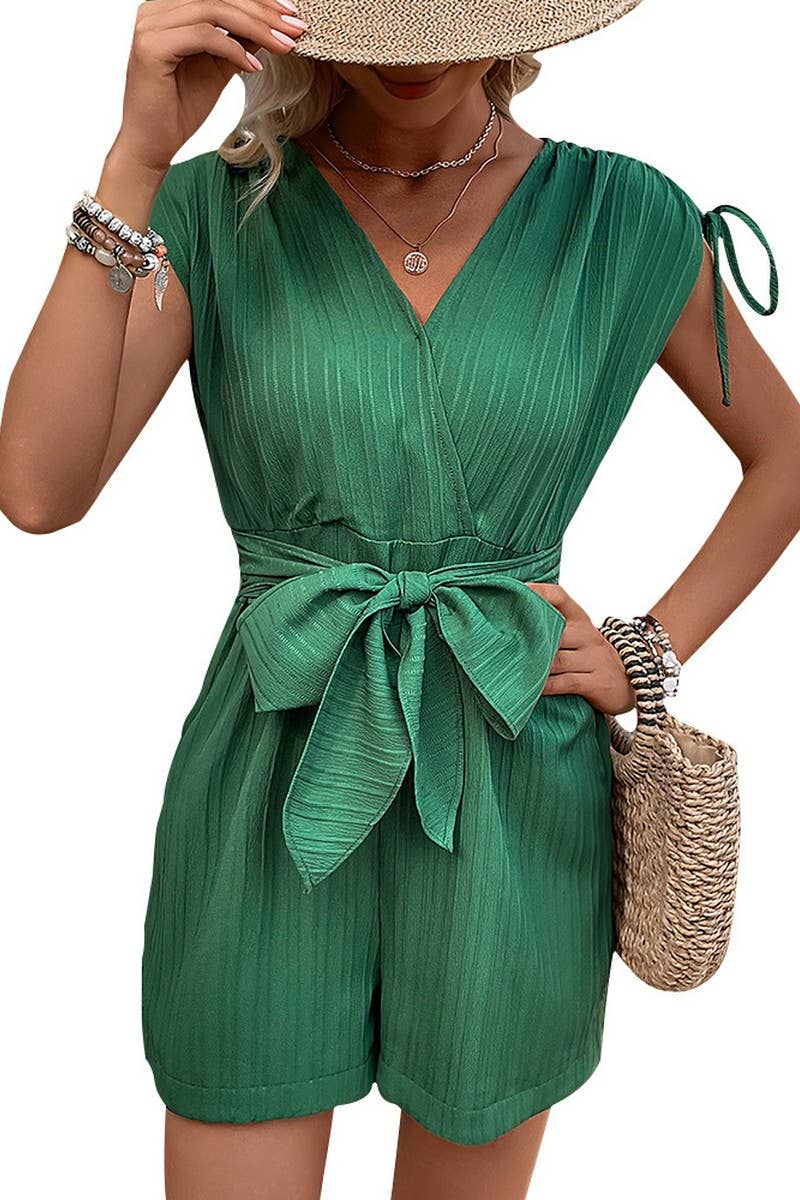 CWSJS1321_NEW SUMMER V-NECK PLEATED BACKLESS JUMPSUIT
