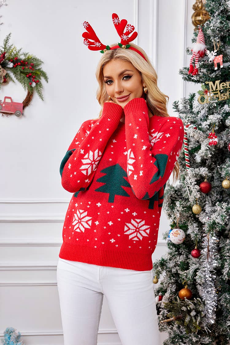 Christmas tree jacquard pullover sweater