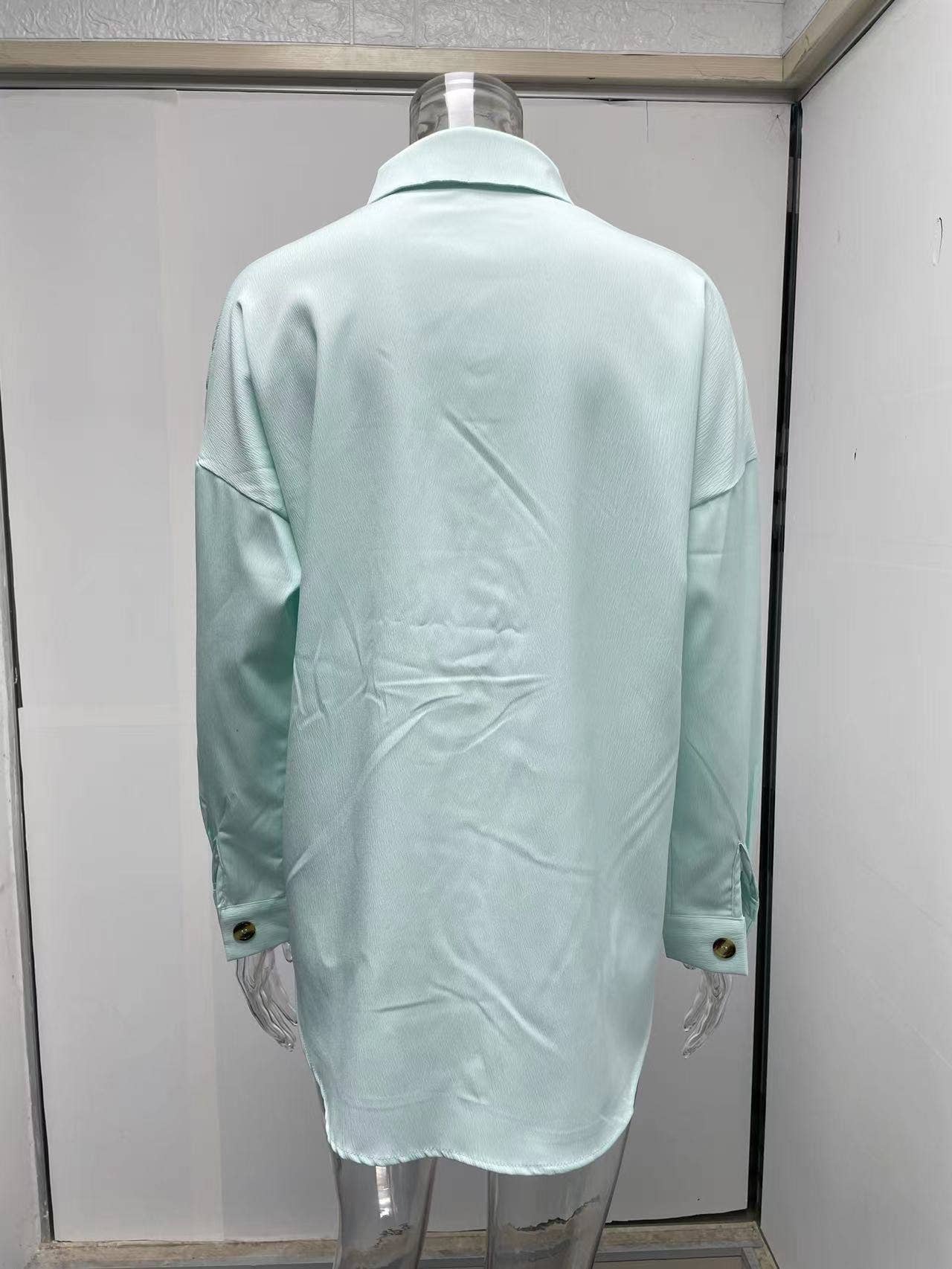 BAT-SLEEVED CASUAL SOLID COLOR LONG-SLEEVED SHIRT