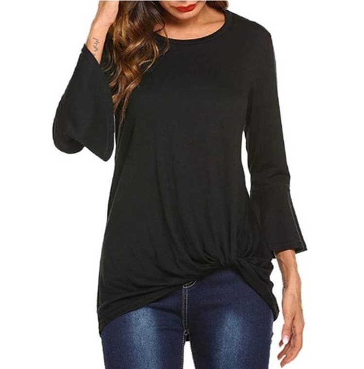 CWTTL1208_3/4 Round Neck  With Twist Detail on Bottom Top