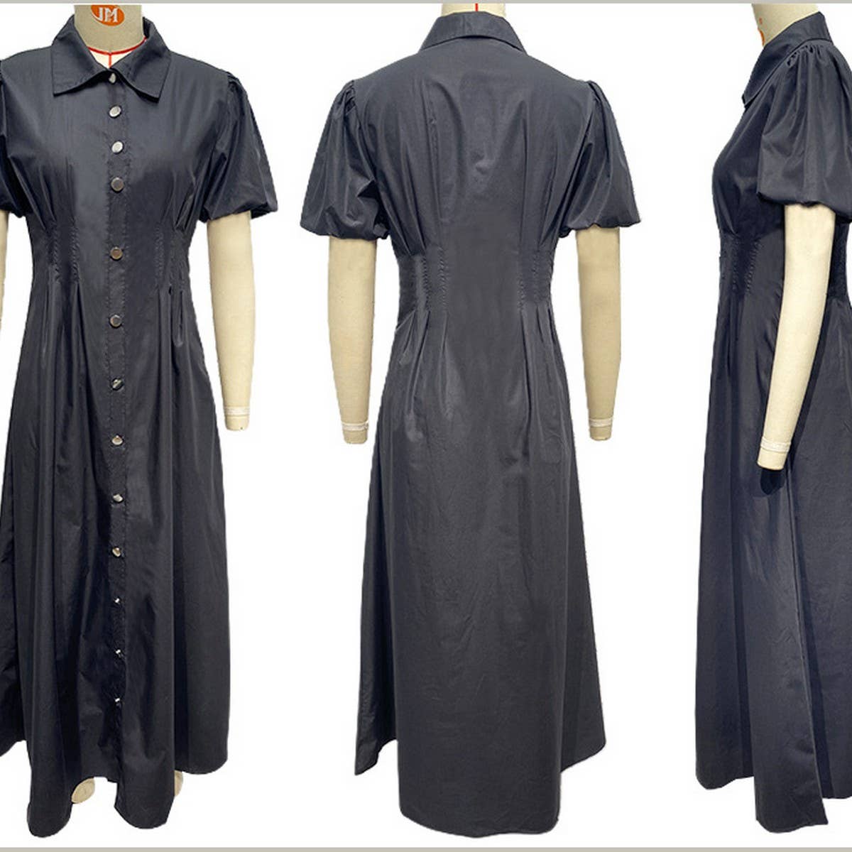 Button-down waist cotton shirt dress