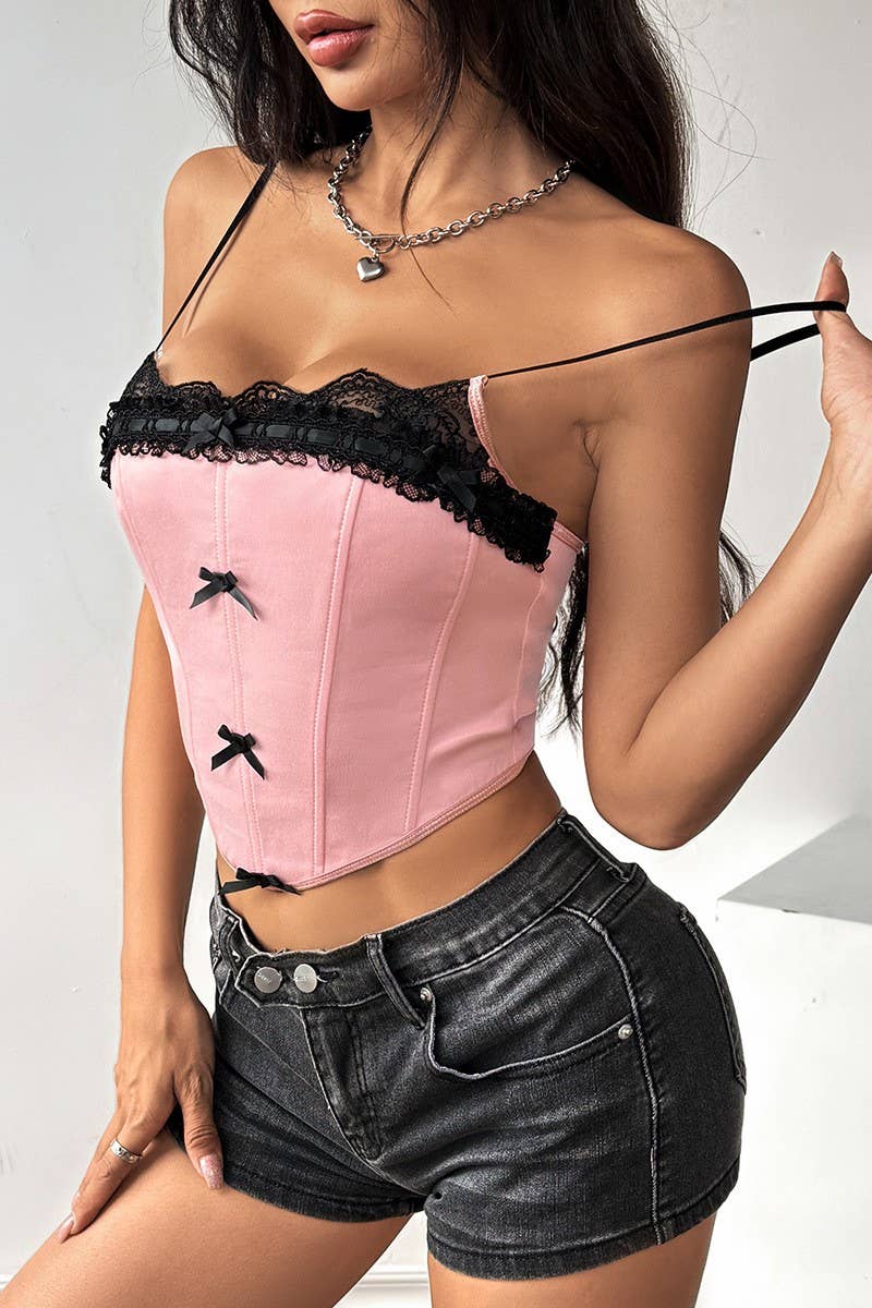 CWTTK0745_LACE BOW LOW-CUT CAMISOLE WITH FISHBONE BACK