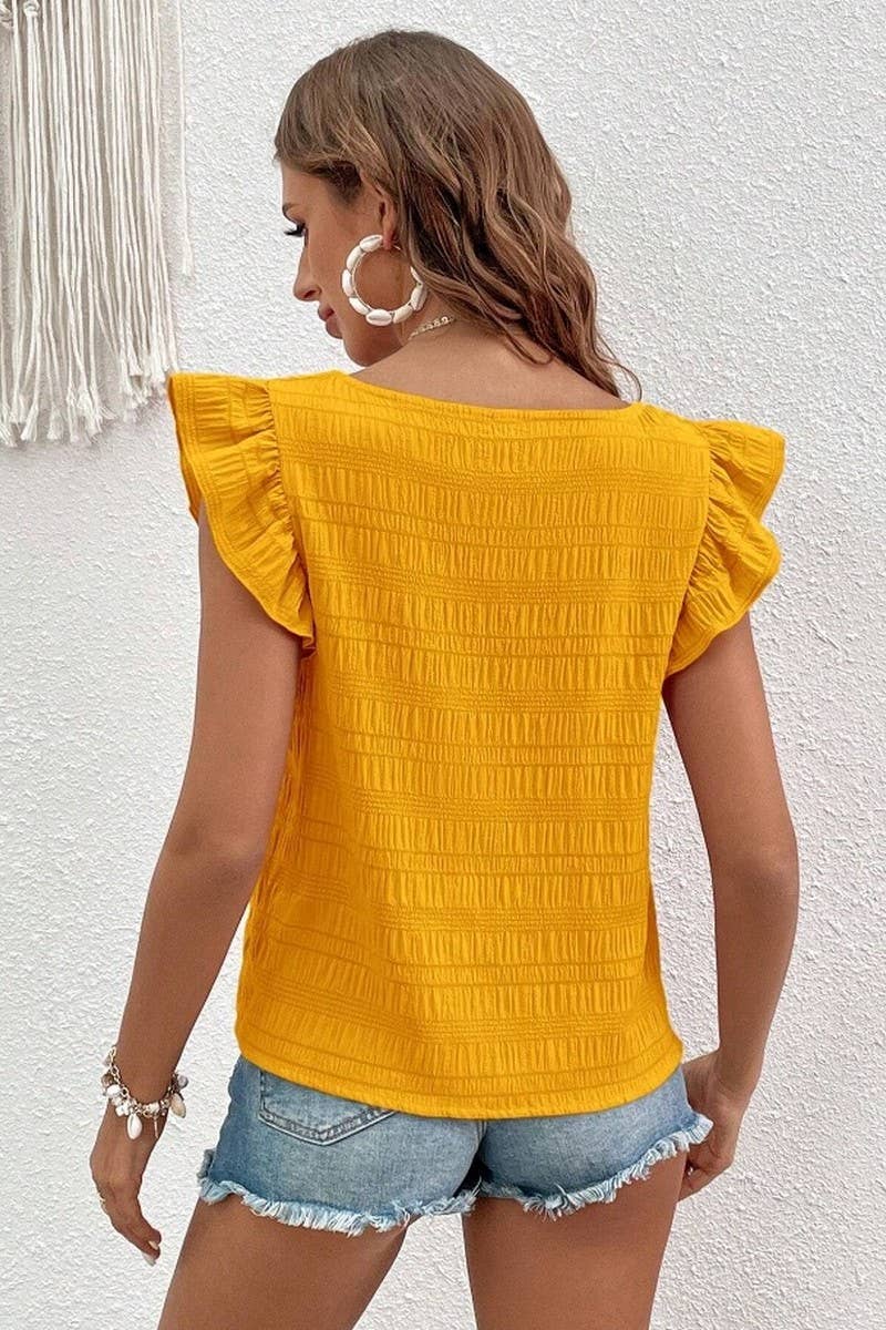 CWTBLS0608_SQUARE COLLAR RUFFLED SHIRT BLOUSE TOP