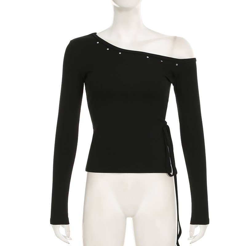 DIAGONAL SHOULDER ASYMMETRICAL DRAWSTRING TOP