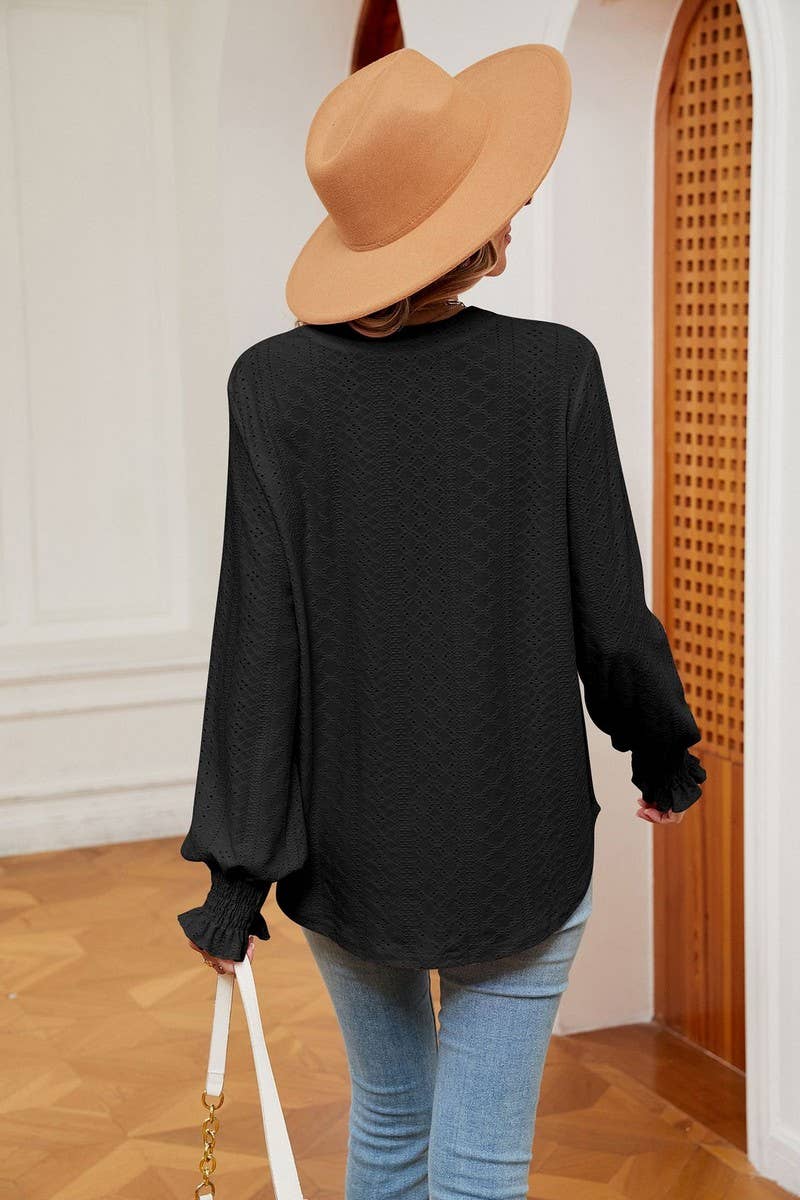 CWTBLL2377_SOLID COLOR V-NECK LOOSE LONG-SLEEVED PULLOVER
