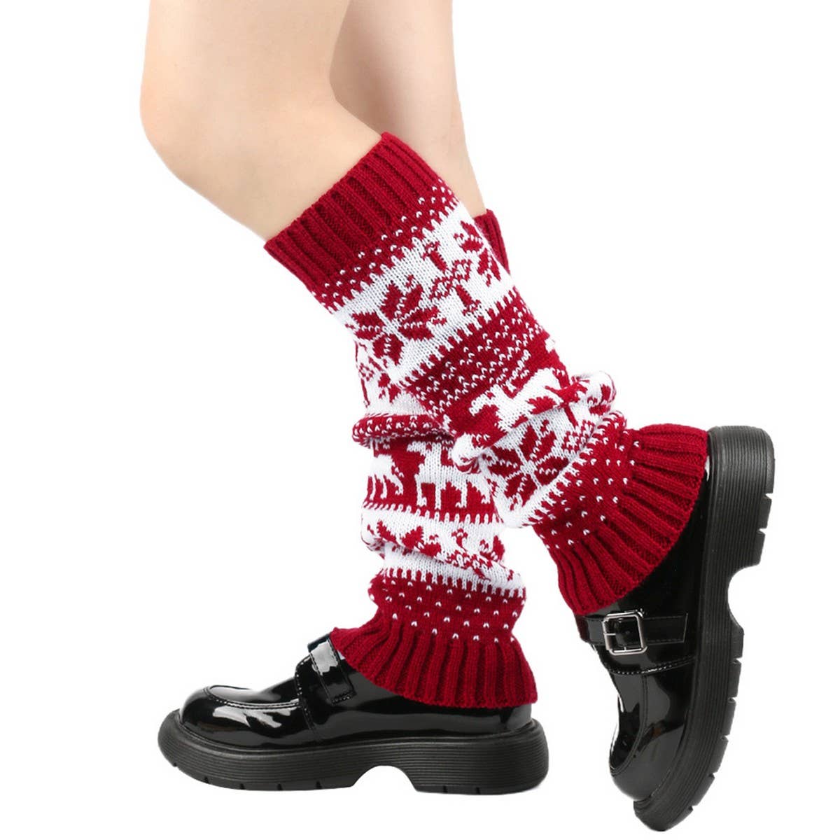 CWMS02677_THICK KNIT CHRISTMAS LEG WARMERS