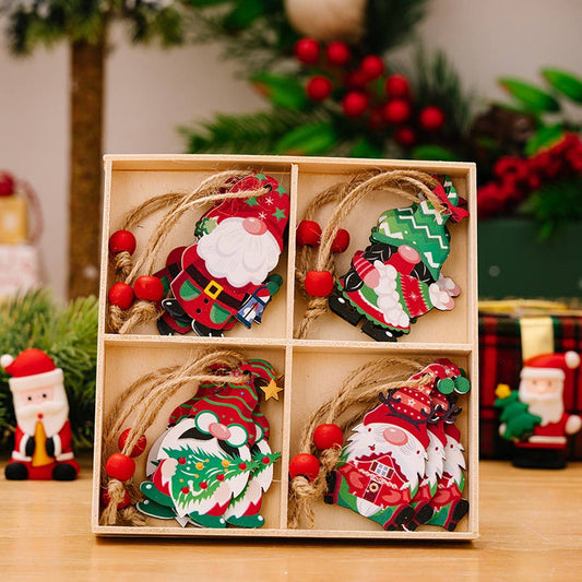 CWMM10286_CHRISTMAS WOODEN GNOME SNOWMAN ORNAMENTS SET