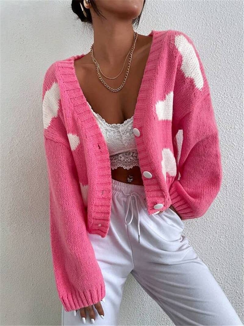 Cloud-shaped off-the-shoulder knitted cardigan