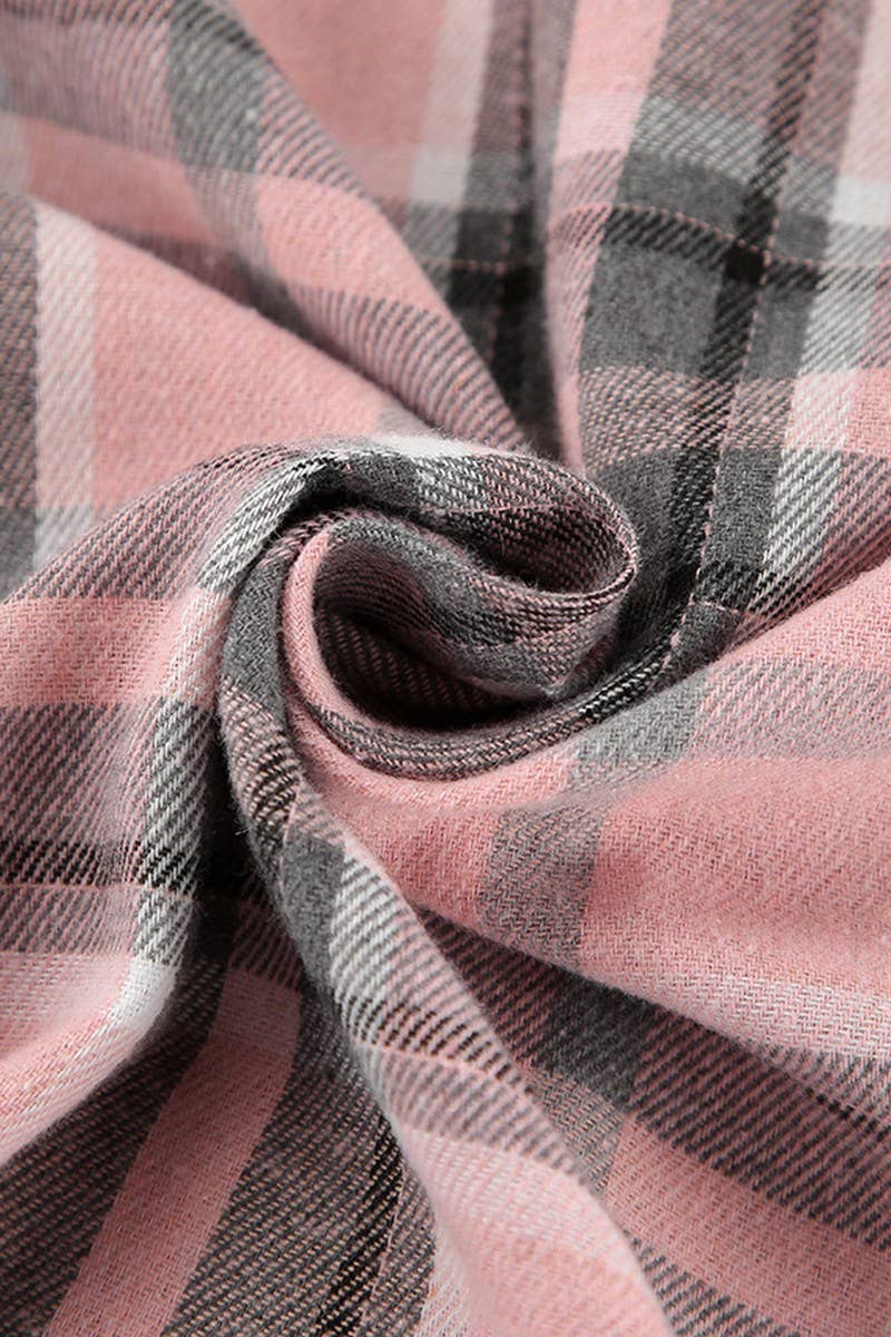 CWTBLL00624_PLAID LOOSE RUFFLED PLAID LONG-SLEEVED SHIRT