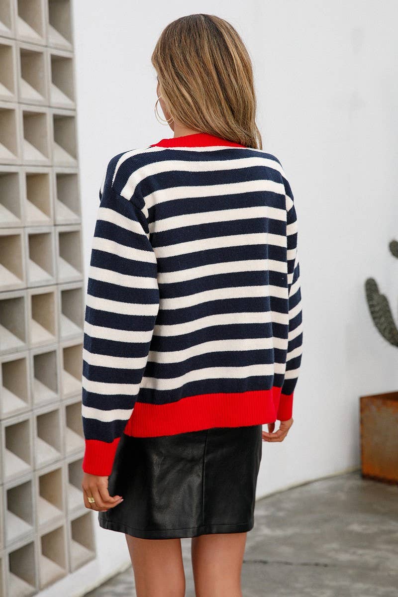 CWOCAL0510_Button Down Sleeve  V-Neck Cardigan Sweater