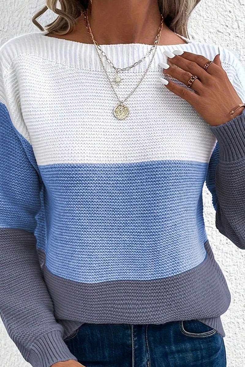 CWOSWL07648_CONTRAST COLOR PANELED CREW NECK KNIT TOP