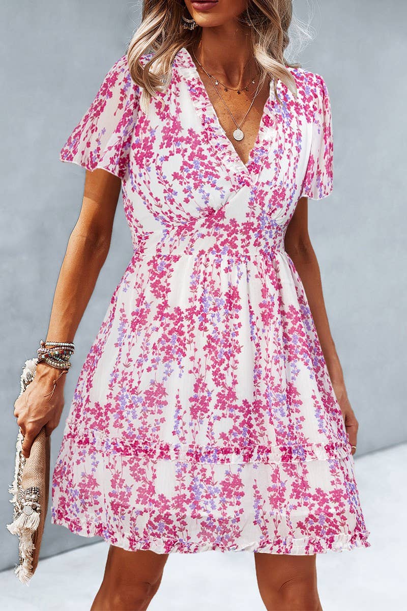 CWDSD10492_SUMMER CASUAL HOLIDAY STYLE FLORAL DRESS