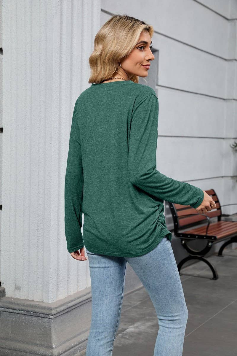 CWTBLL4019_SOLID V-NECK LOOSE FIT LONG SLEEVE T-SHIRT