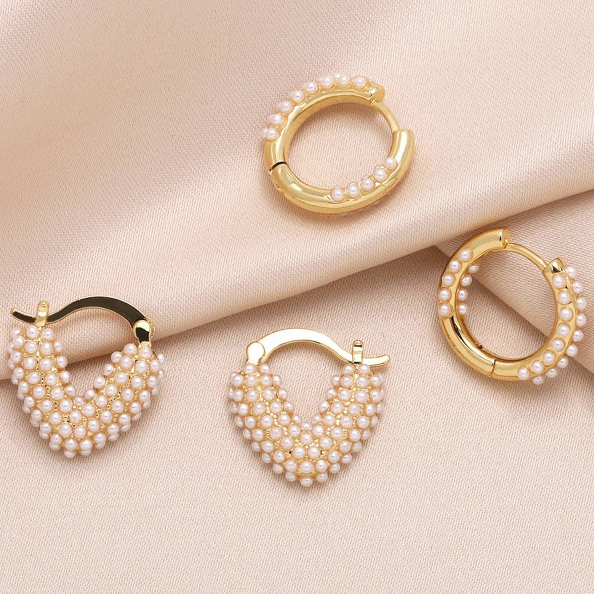 FASHIONABLE PEARL INLAID HEART-SHAPED EARRINGS