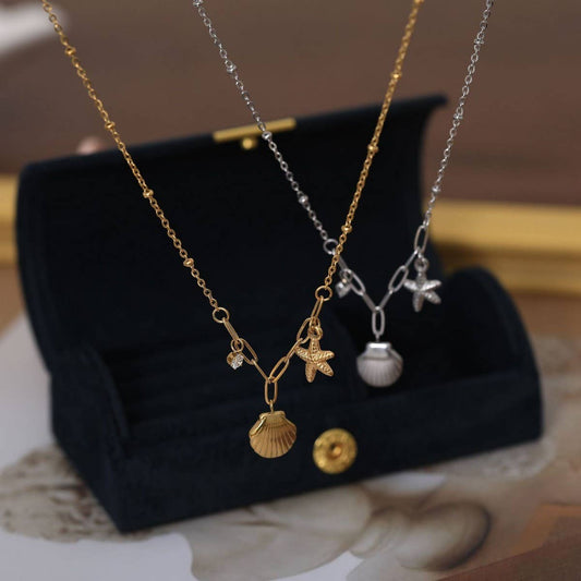 STAINLESS STEEL OCEAN STYLE SHELL PEARL NECKLACE_CWMM3918