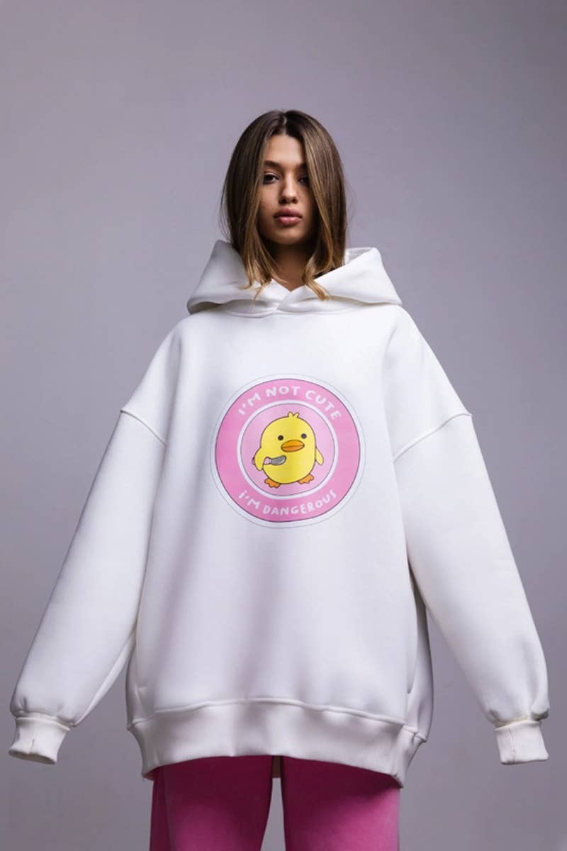 CWOHOL0660_CASUAL DUCK PRINT HOODED LONG-SLEEVED HOODIE