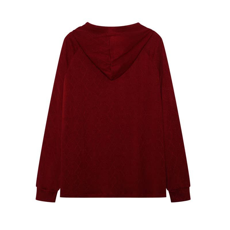 CASUAL JACQUARD LOOSE SOLID COLOR HOODIE