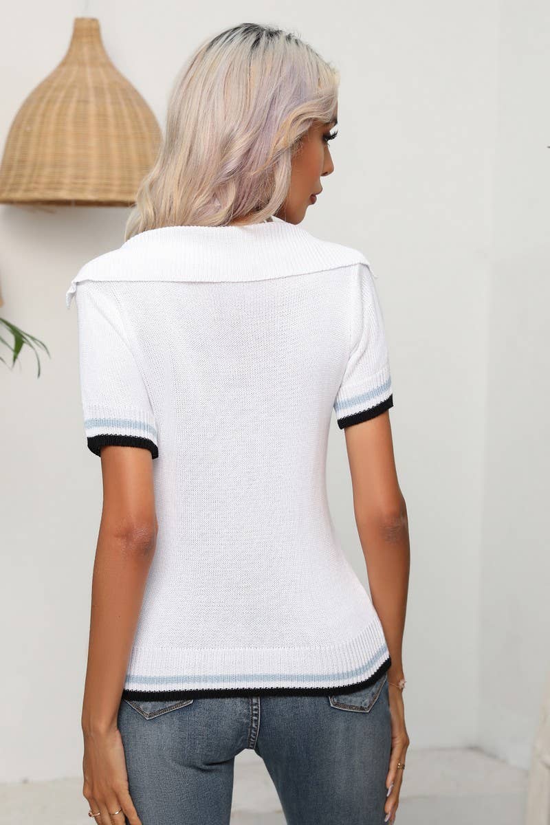 CWOSWS0065_V-Neck Short Sleeve Sweater Top