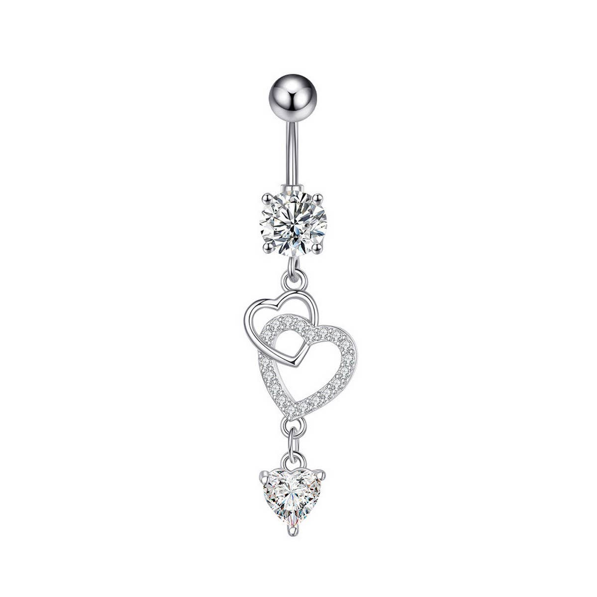 New Heart CZ Dangle Navel Ring Piercing Jewelry