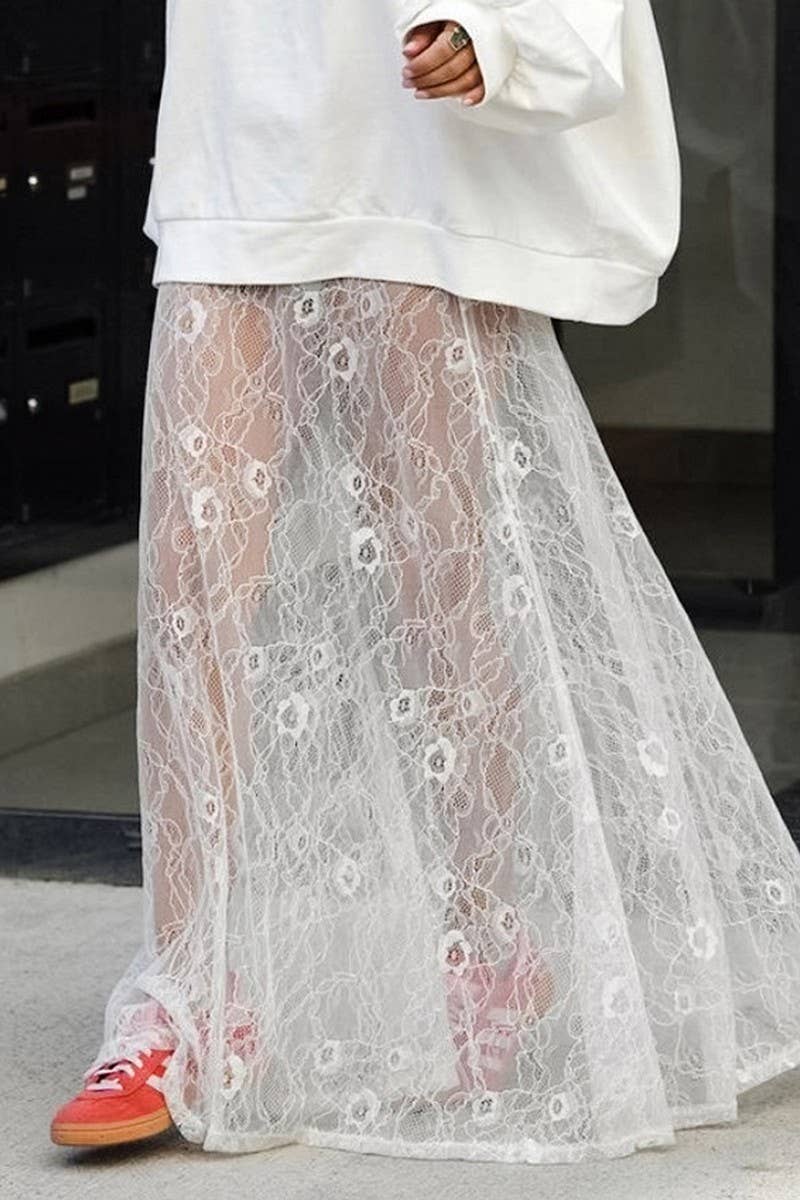 CWBLS140_HOLLOW JACQUARD LACE SEE-THROUGH SKIRT