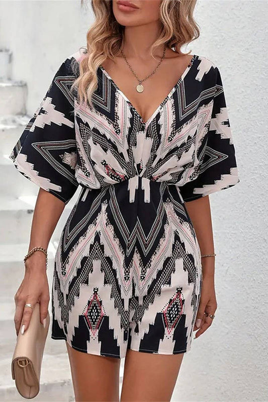 CWSJS1516_V-NECK ONE-PIECE SLEEVE LOOSE BOW JUMPSUIT